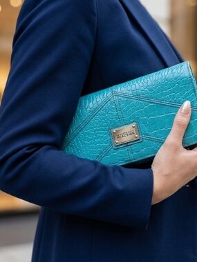 Kenneth Cole Reaction Turquoise Croc-Embossed Envelope Clutch